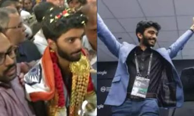 சென்னை திரும்பிய சதுரங்க ராஜா குகேஷிற்கு மலர்தூவி உற்சாக வரவேற்பு