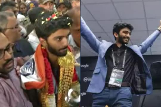 சென்னை திரும்பிய சதுரங்க ராஜா குகேஷிற்கு மலர்தூவி உற்சாக வரவேற்பு