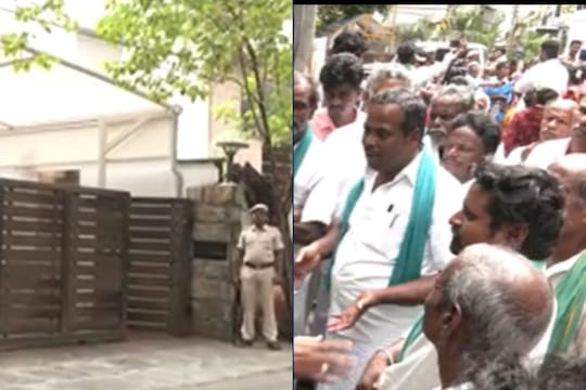 அமைச்சர் எ.வ.வேலு வீட்டை முற்றுகையிட்ட விவசாயிகள்.. சென்னையில் பரபரப்பு