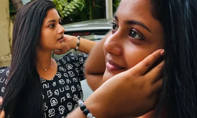 தமிழ் எழுத்துக்கள் அடங்கிய உடையுடன் மேக்கப் இல்லாமல், நடிகை வெளியிட்டுள்ள புகைப்படங்கள் வைரலாகி வருகிறது.