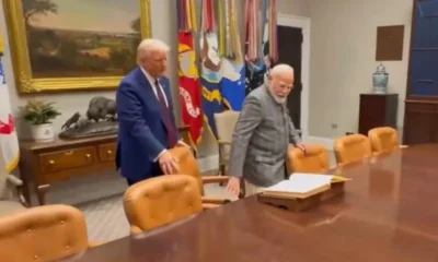 video President Trump pulls chair for PM Modi during meeting at White House Tamil News