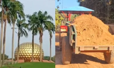 Puducherry police vehicle seizing Auroville illegal Red sand extraction Tamil News