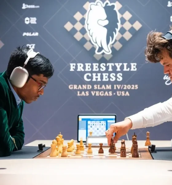Freestyle Chess Grand Slam Las Vegas 2025 Praggnanandhaa Arjun Erigaisi enter quarterfinals Magnus Carlsen eliminated from title contention Tamil News
