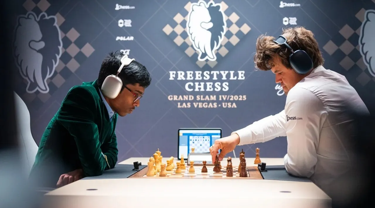 Freestyle Chess Grand Slam Las Vegas 2025 Praggnanandhaa Arjun Erigaisi enter quarterfinals Magnus Carlsen eliminated from title contention Tamil News
