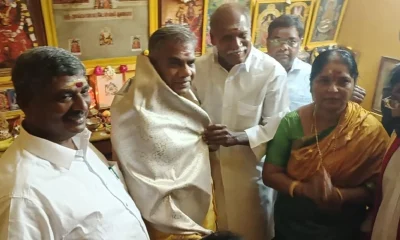 Puducherry CM Rangasamy wishing birthday to TVK General secretary Pussy N Anand at his house Tamil News