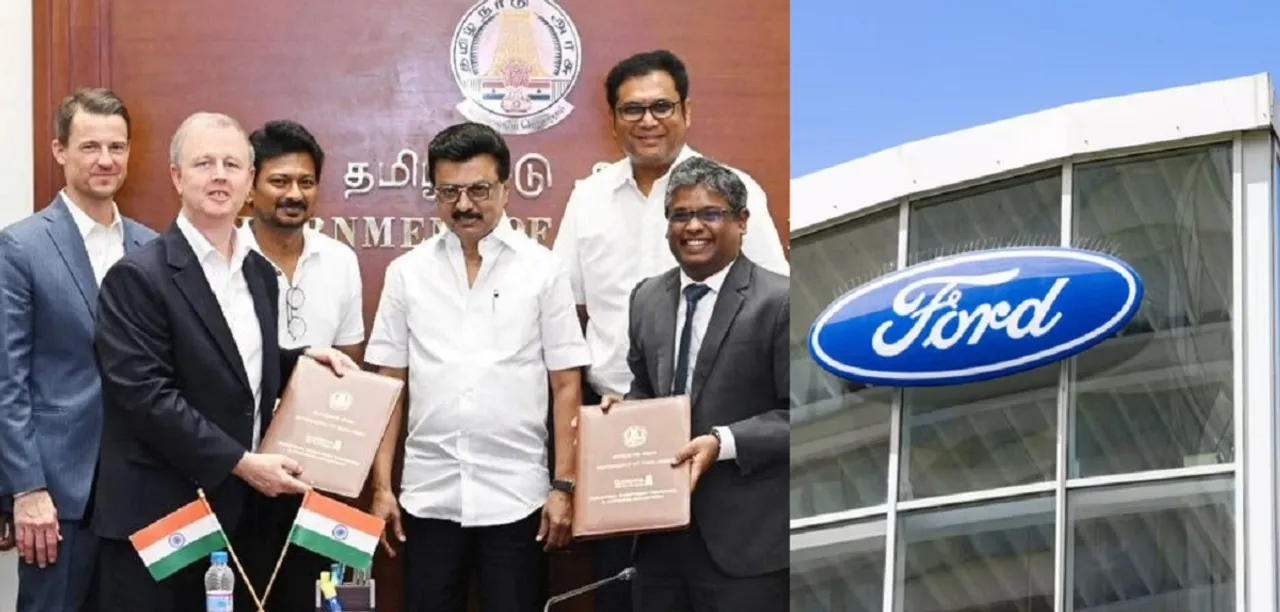 Ford comeback Tamil Nadu Ford Maraimalai Nagar production MK Stalin Ford MOU Ford Power Train facility TRB Raaja