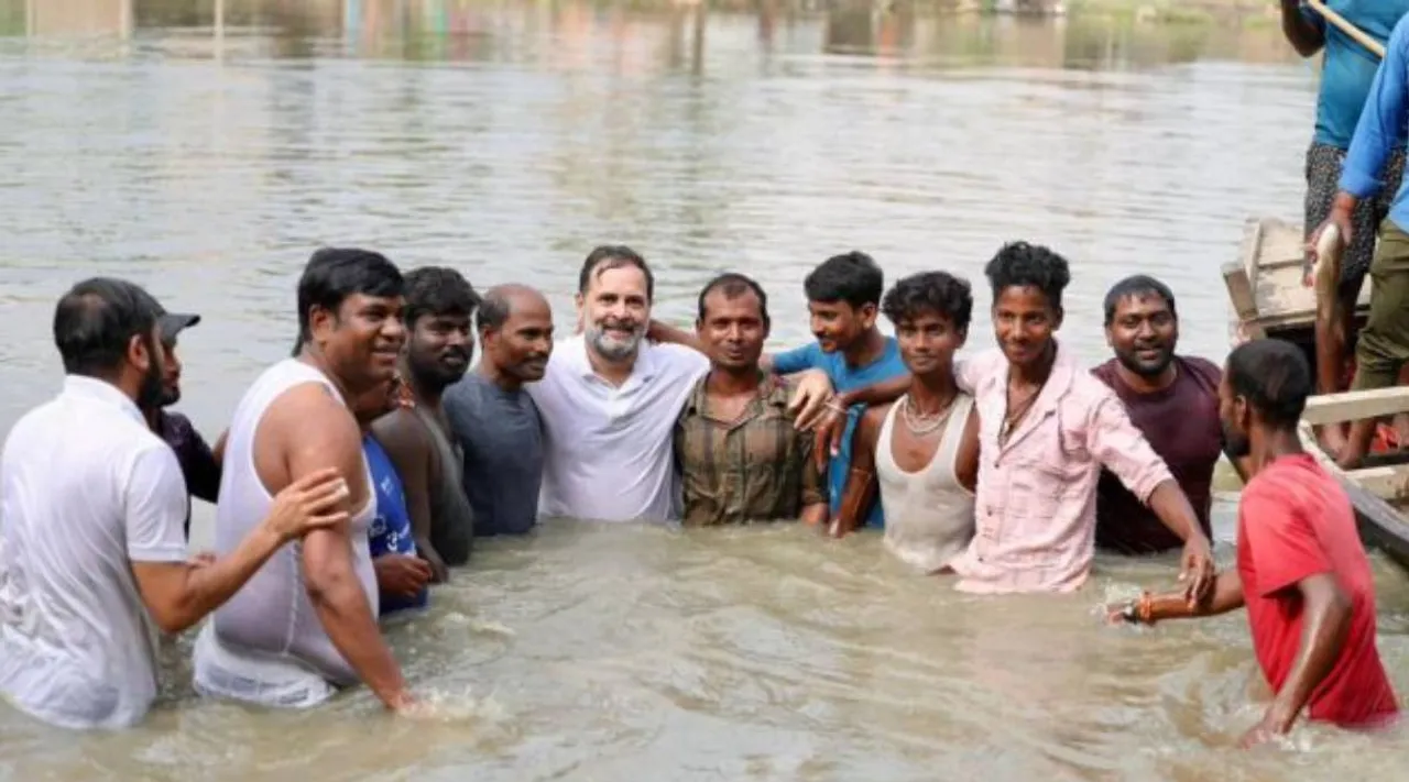 Rahul jumps into muddy pond